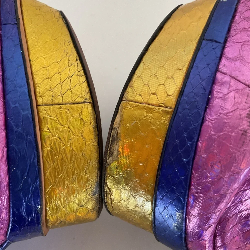 Brian Atwood Multicolored Leather Ankle Strap Platform Heels Size